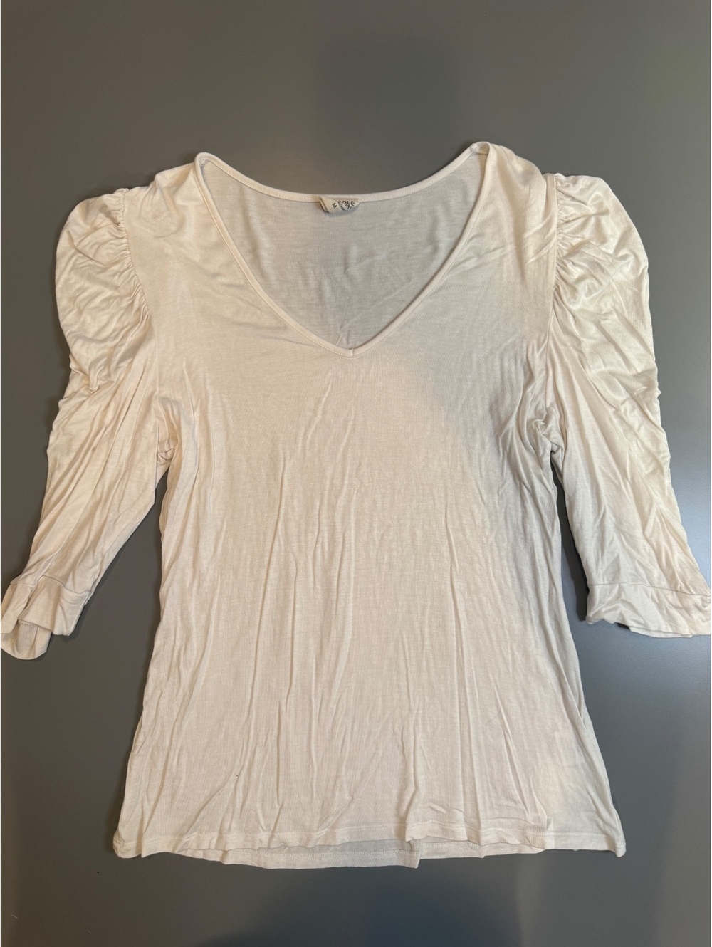 People of Leisure Women's White V-Neck Top with Puff Sleeves, Size Medium, 95% V